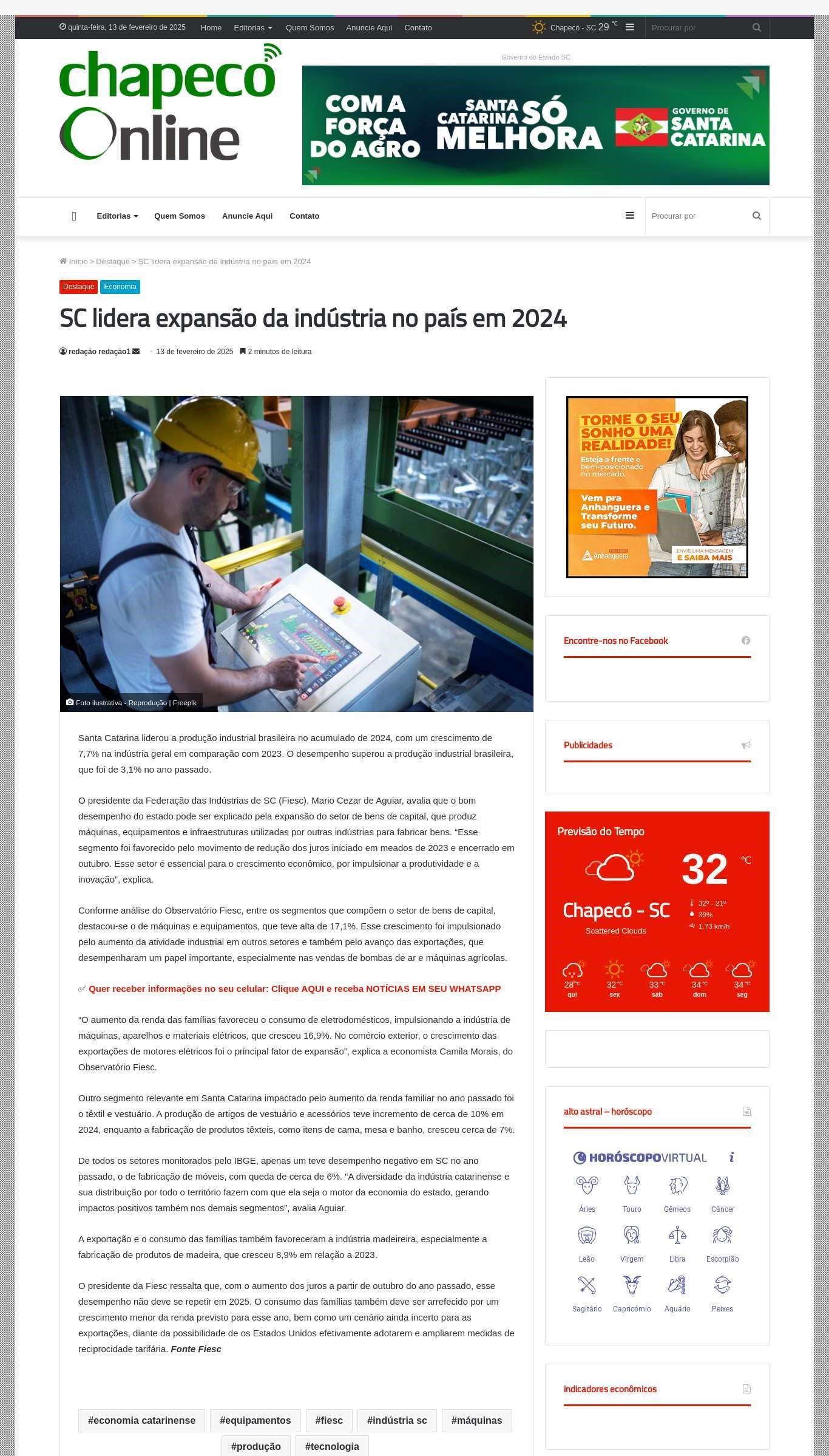 Desempenho da produção industrial em 2024