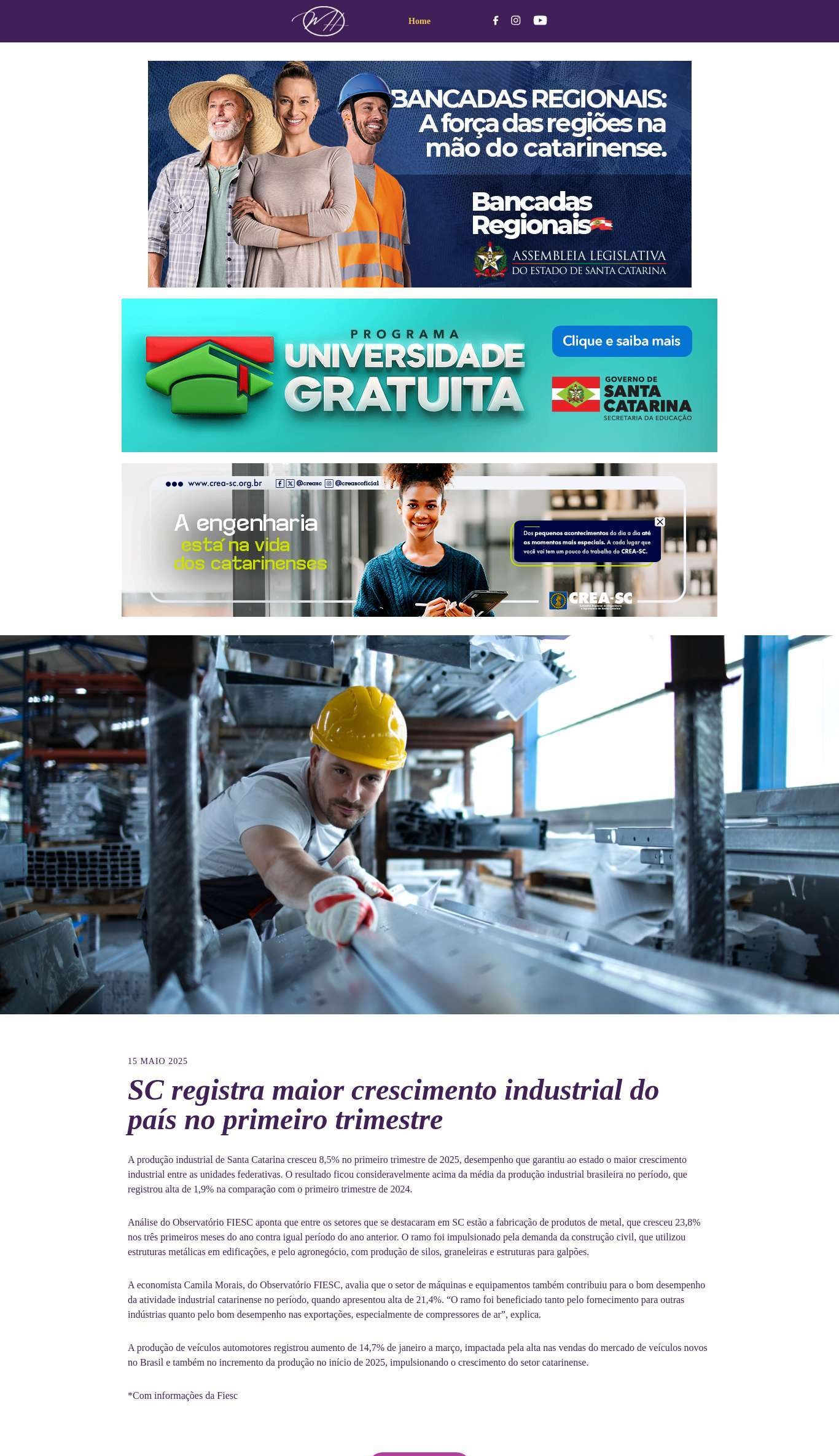 SC registra maior crescimento industrial do país no primeiro trimestre 