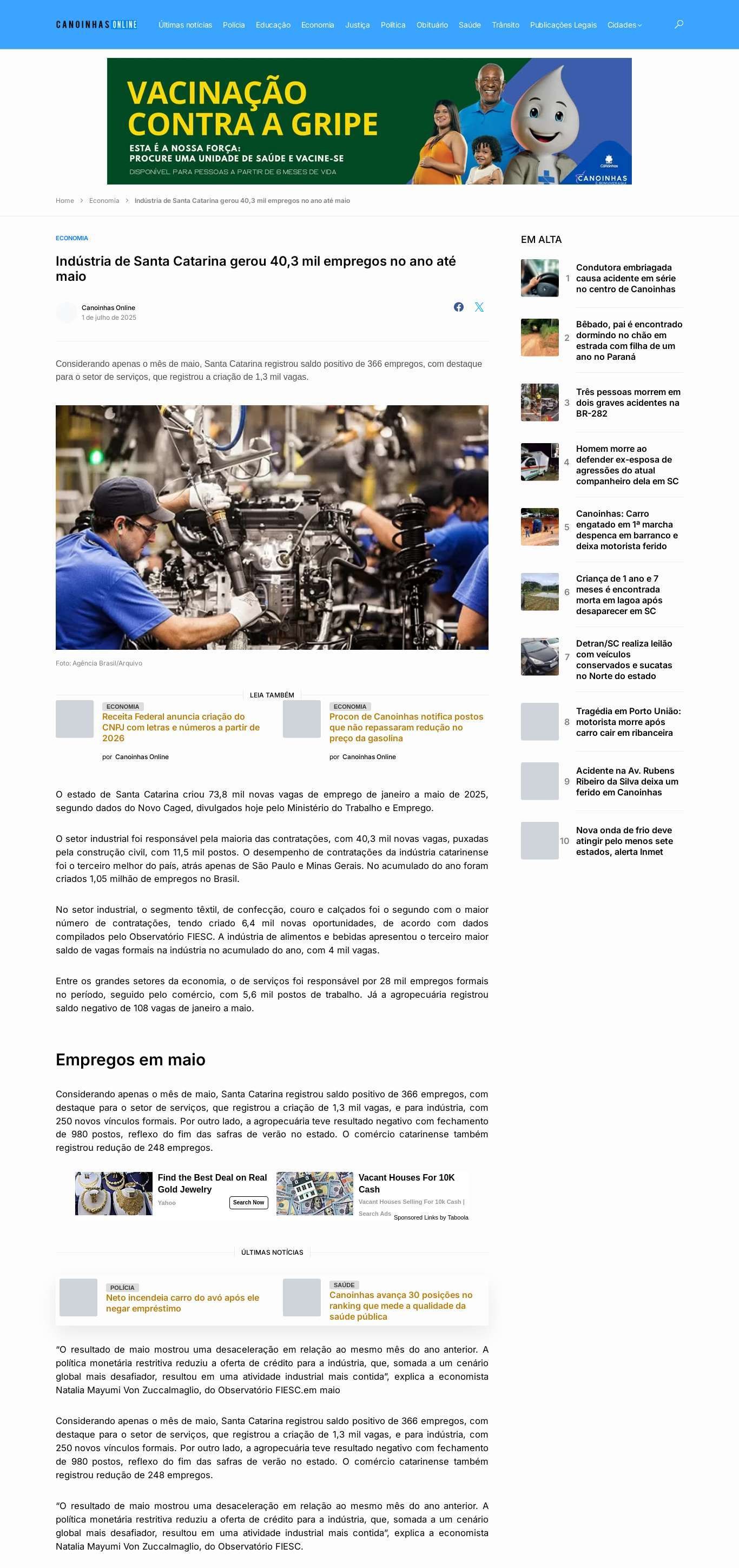 Indústria e serviços puxam geração de empregos catarinenses em maio