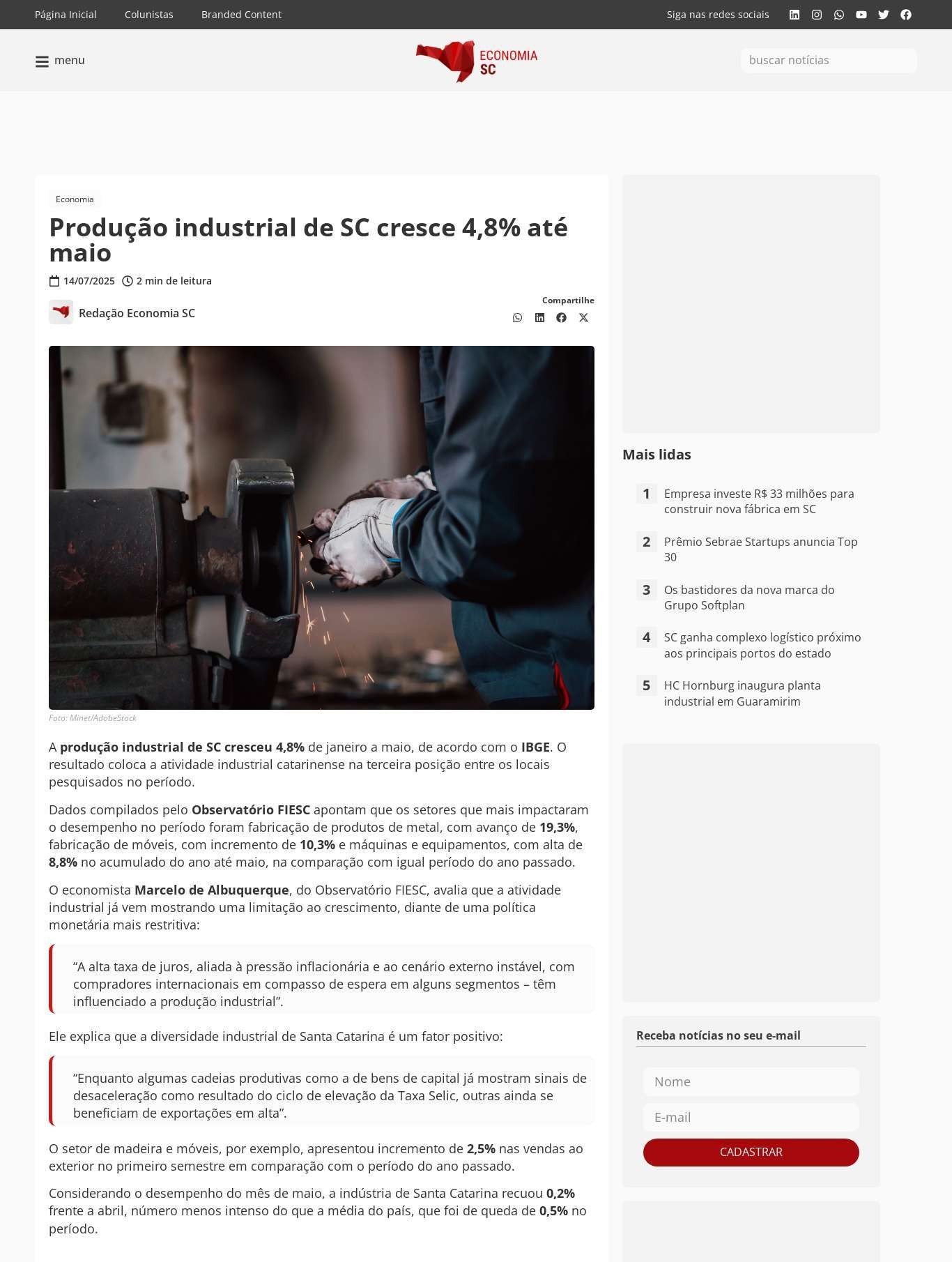 Indústria cresce 4,8% de janeiro a maio