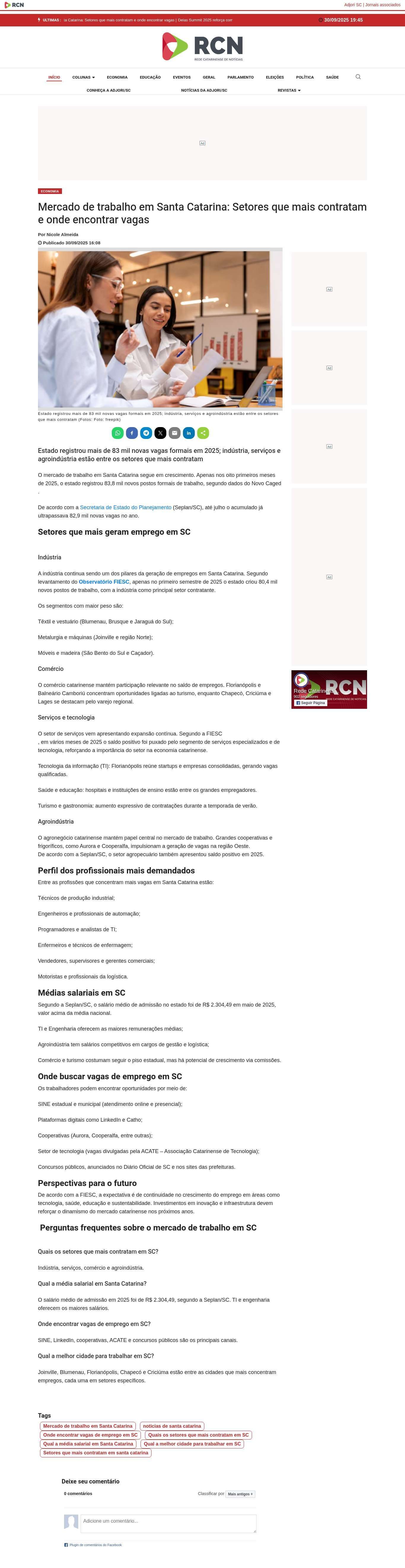 Mercado de trabalho em Santa Catarina: Setores que mais contratam e onde encontrar vagas