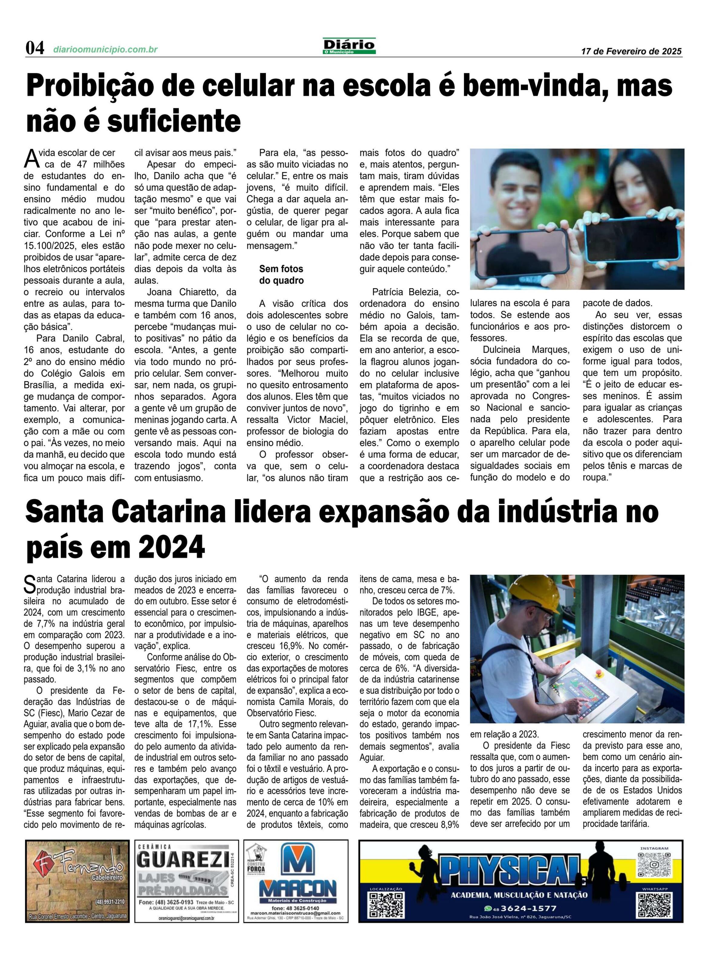 Santa Catarina é líder na expansão da indústria no pais em 2024