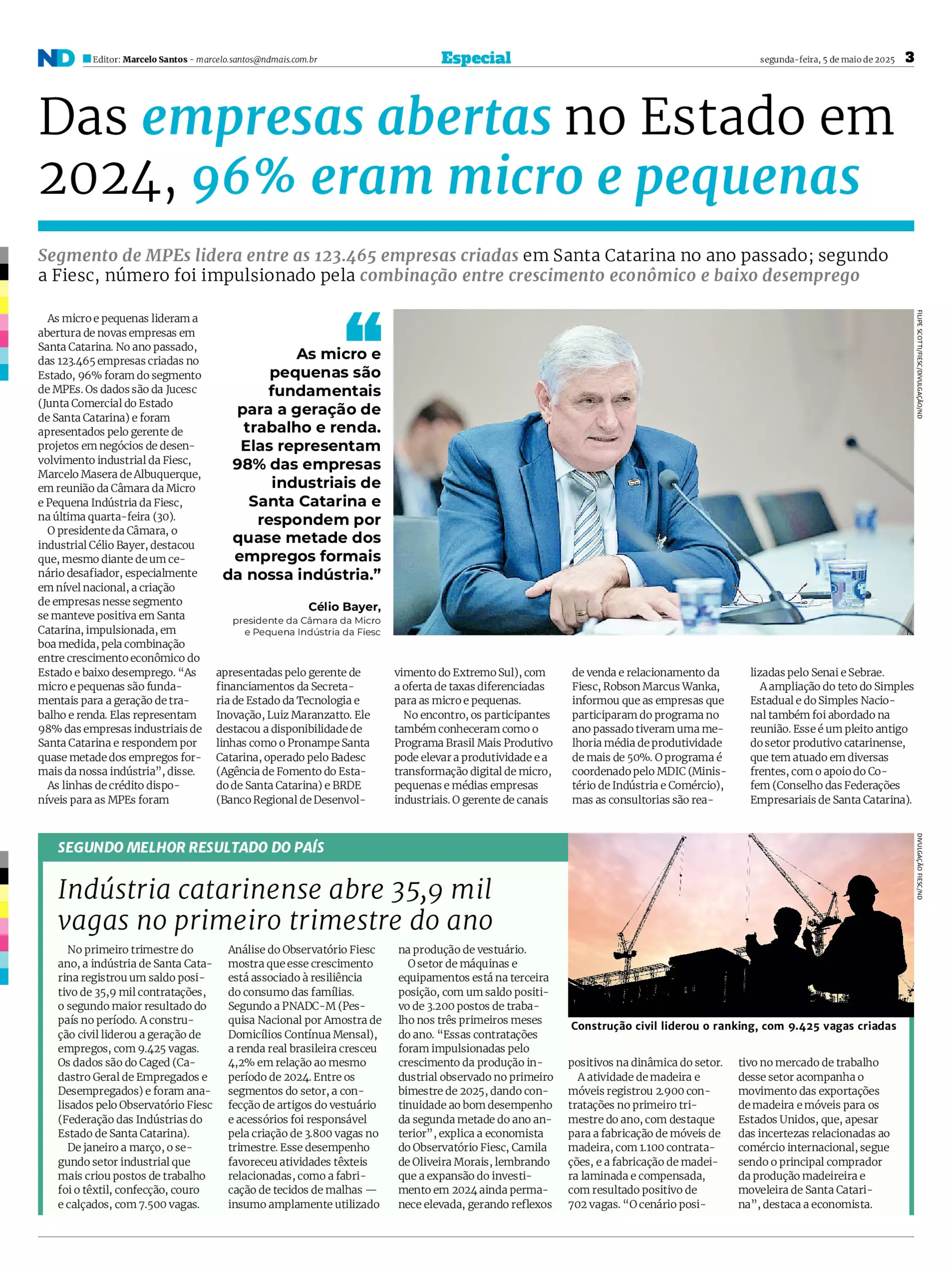 Indústria catarinense abre 35,9 mil vagas no primeiro trimestre do ano 
