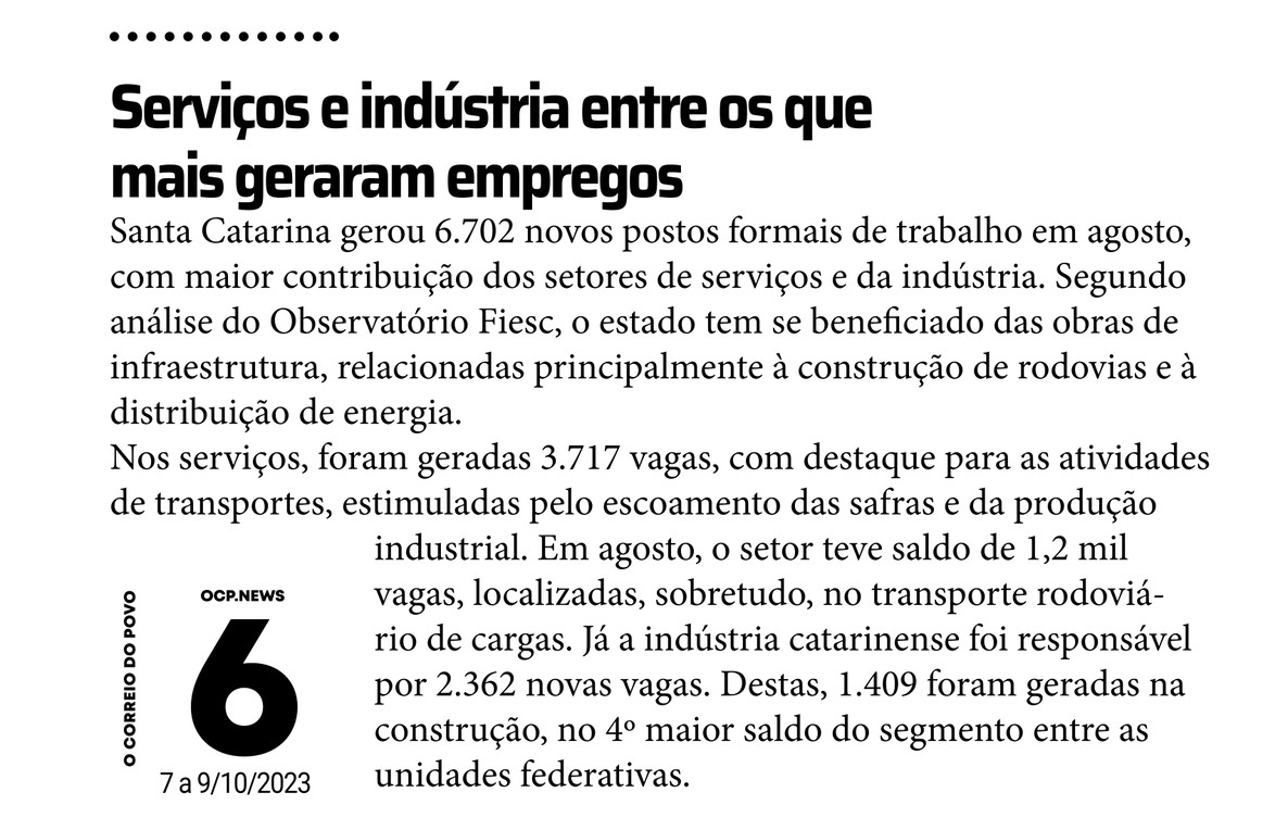 Serviços e indústria entre os que mais geraram empregos