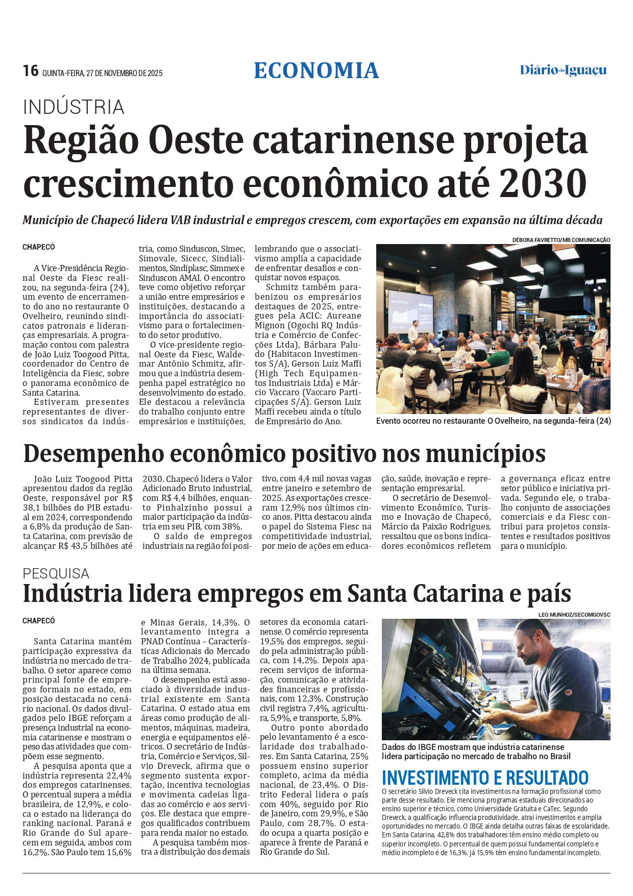 Região Oeste catarinense projeta crescimento econômico até 2030