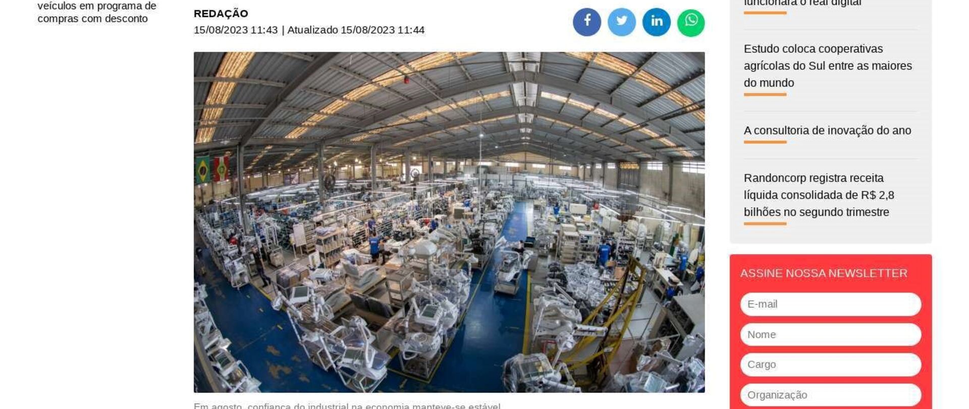 Corte de juros melhora as expectativas da indústria catarinense