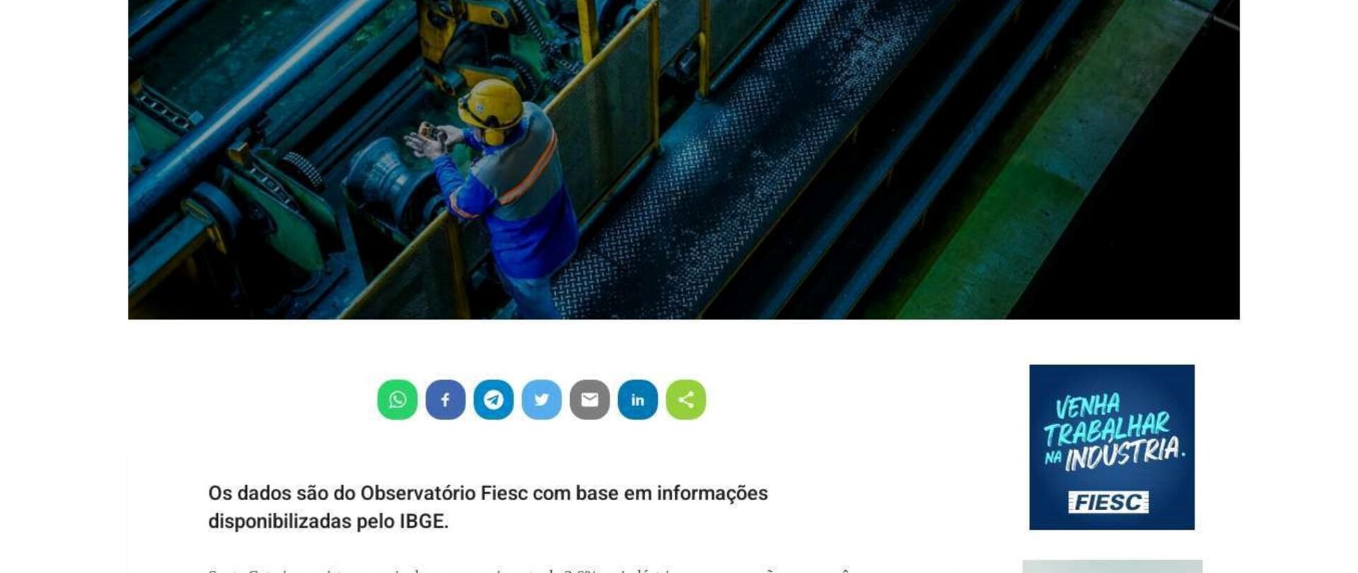 Indústria catarinense registra terceiro maior crescimento do país em junho