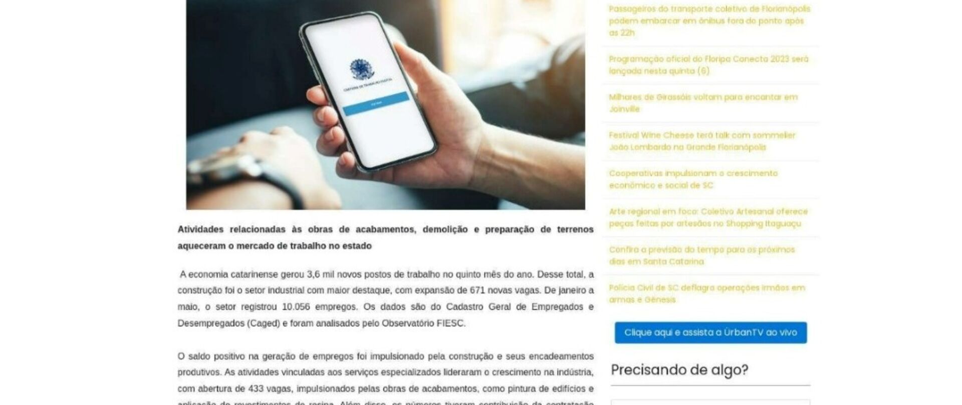 Na indústria de SC, setor da construção lidera empregos em maio