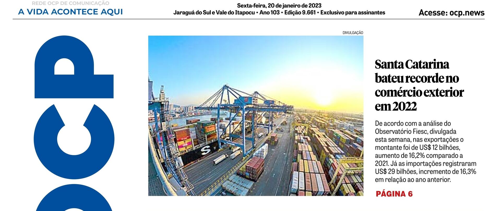 Santa Catarina bateu recorde no comércio exterior em 2022