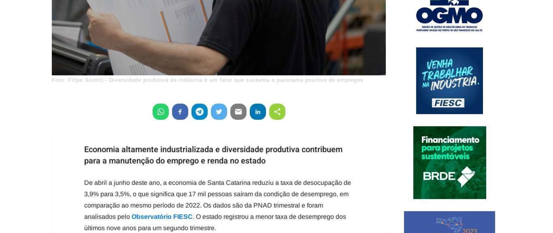SC mantém a liderança nacional na menor taxa de informalidade na economia
