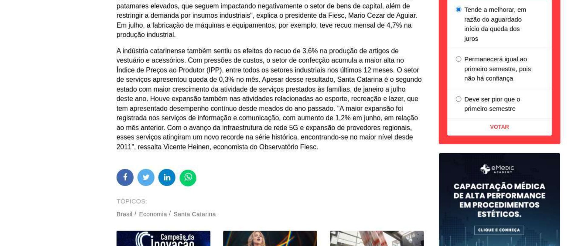 Vendas no comércio amenizam queda da economia de SC em julho