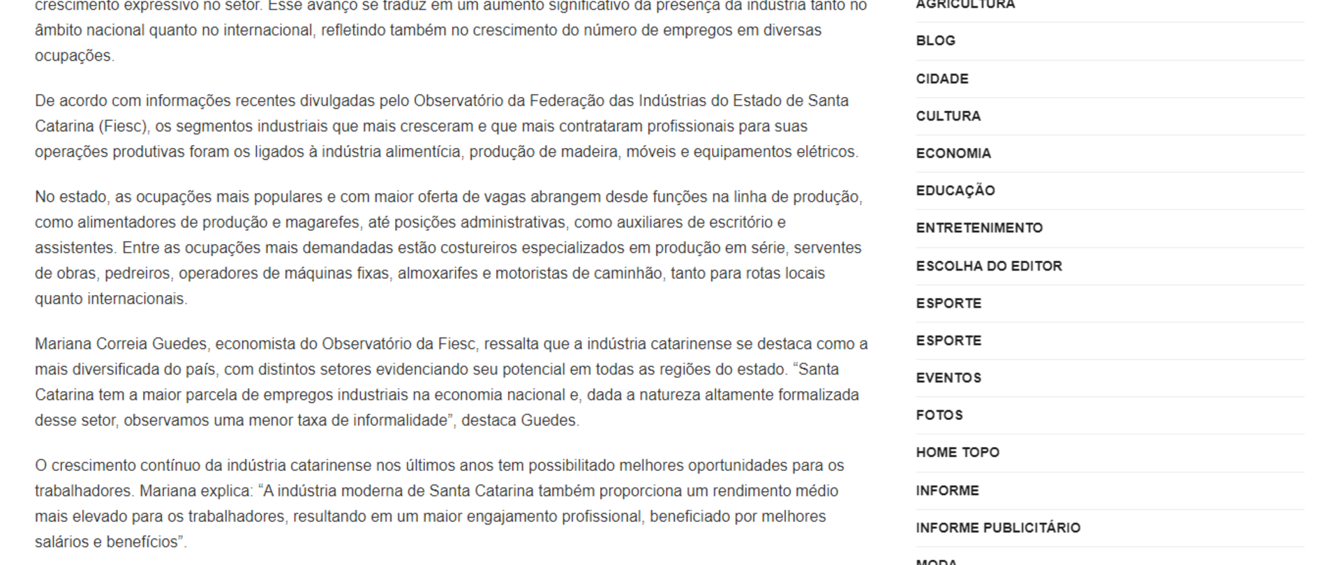 Cenário industrial destaca SC