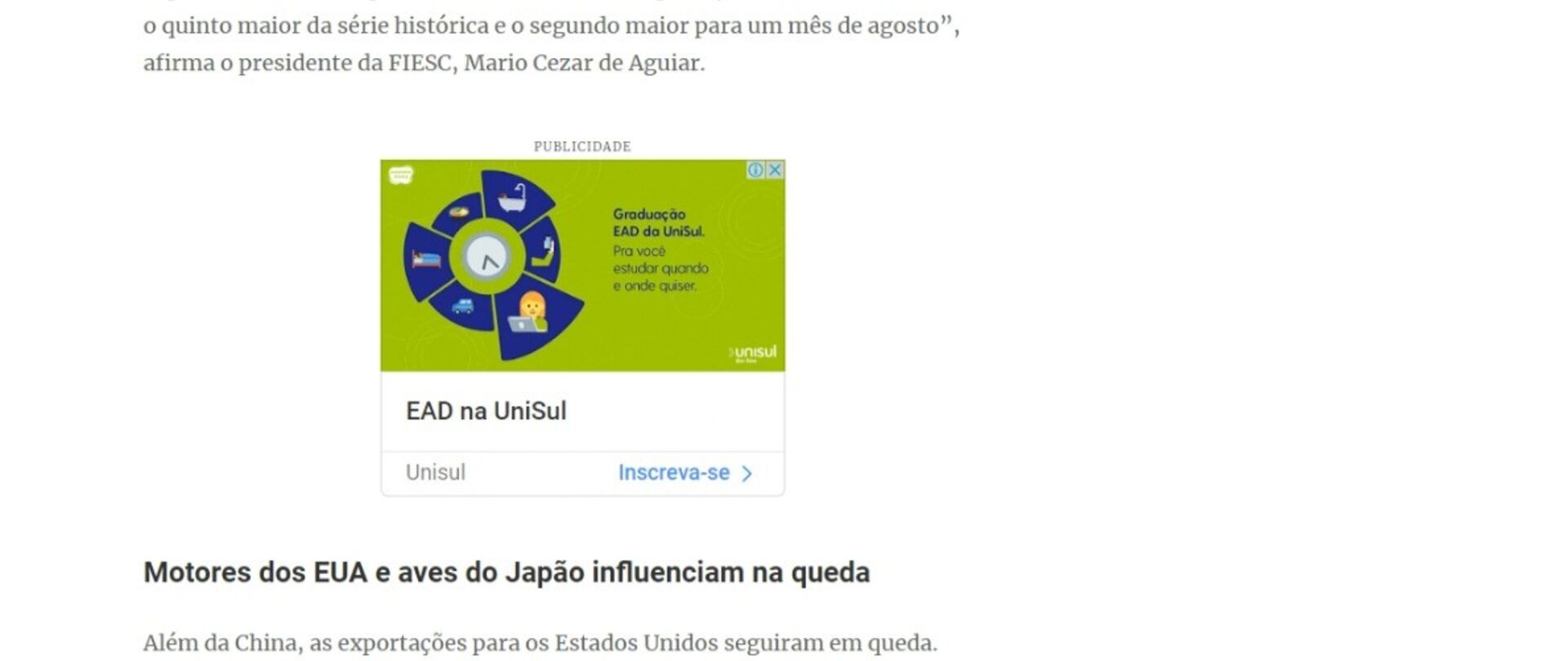 Exportações em SC batem US$ 1,1 bilhão em agosto