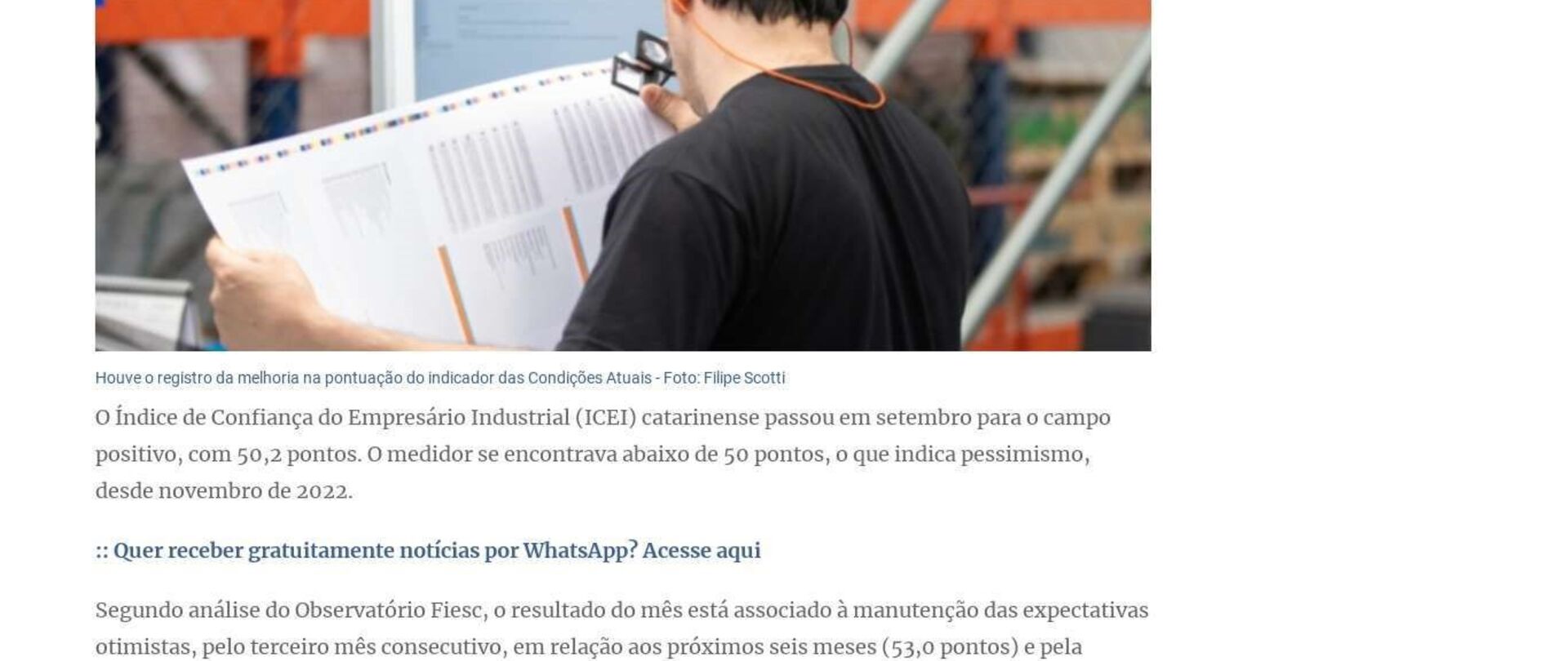 Industrial catarinense retoma otimismo em setembro