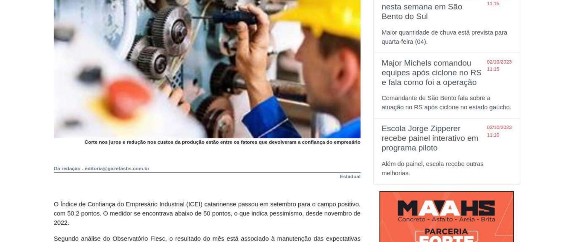 Industrial catarinense retoma otimismo em setembro