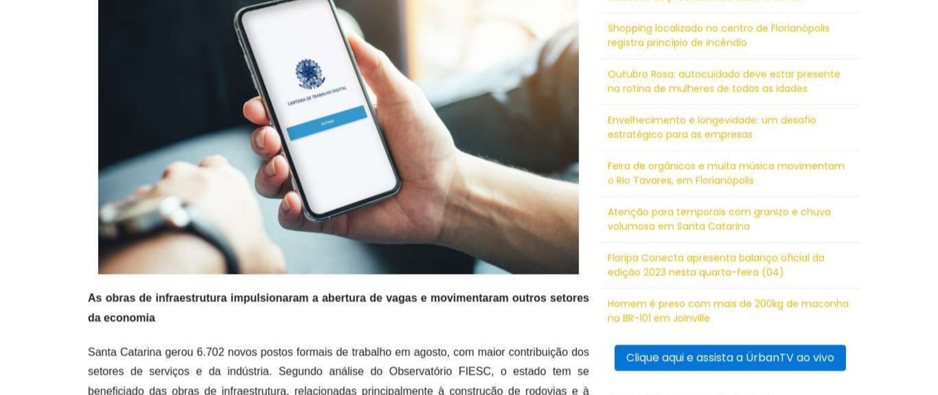 Santa Catarina gera 6,7 mil empregos em agosto