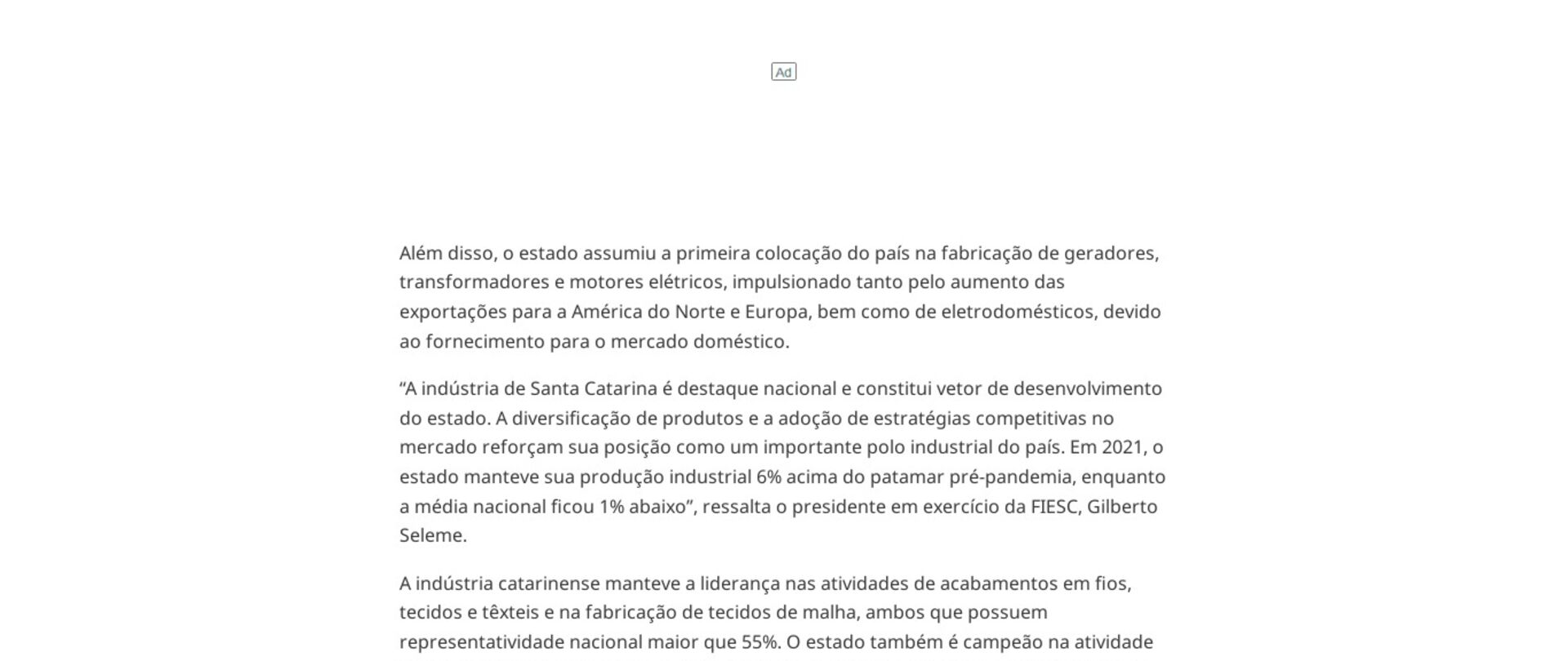SC lidera sete setores industriais no Brasil