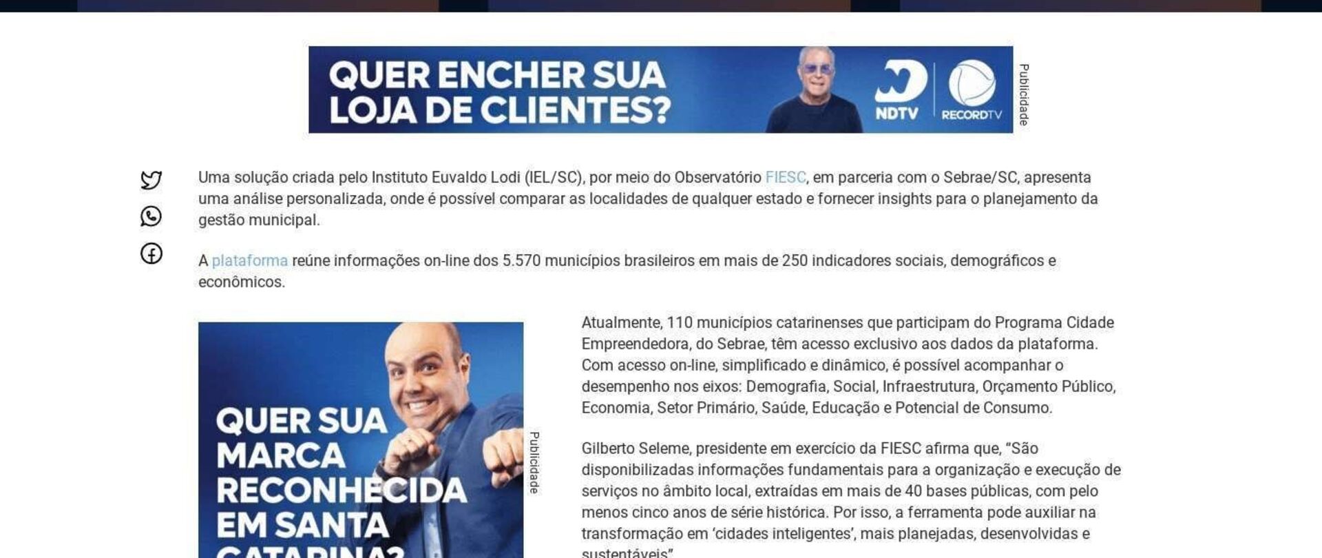 Plataforma criada pelo IEL/SC fornece insights para o planejamento da gestão municipal
