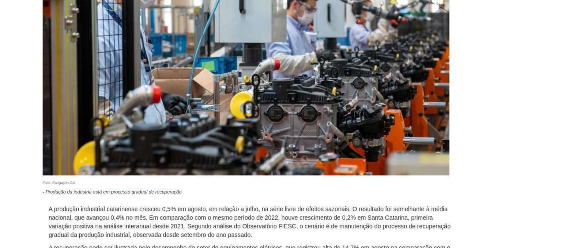 SC registra crescimento na produção industrial