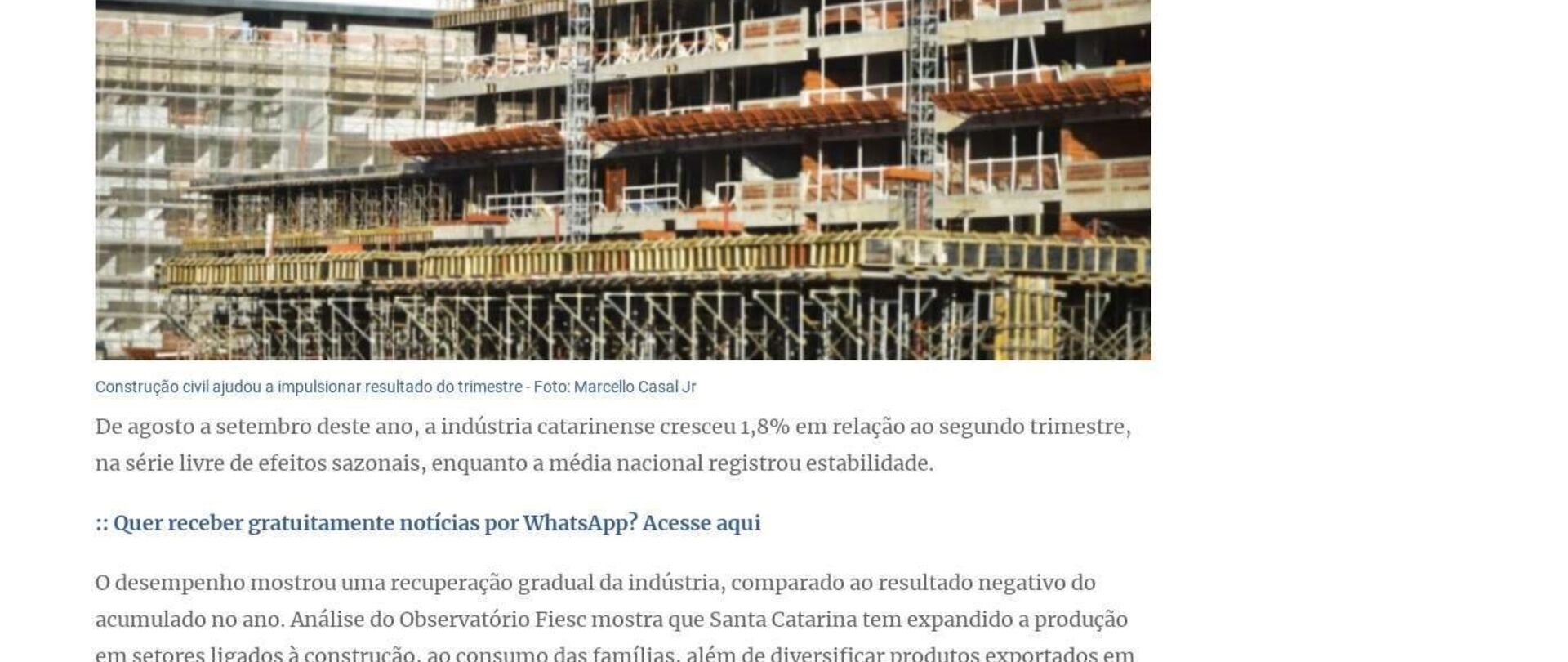 Indústria de SC cresce no 3º trimestre