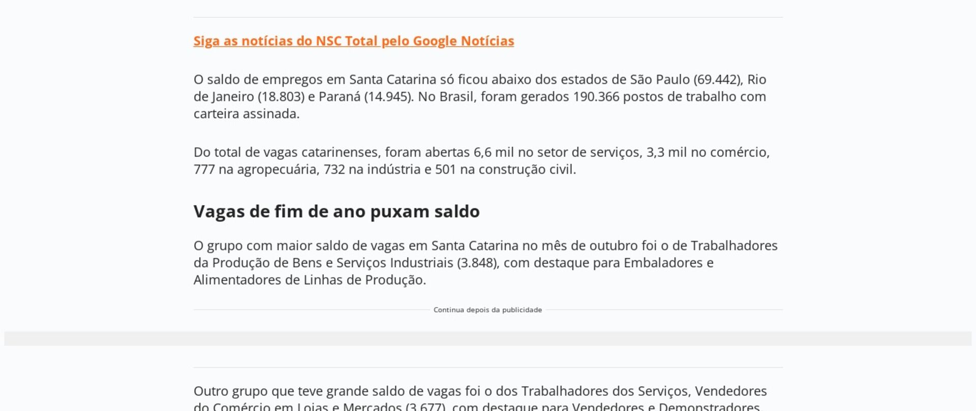SC abre mais de 12 mil vagas de emprego em outubro, quarto maior saldo do país