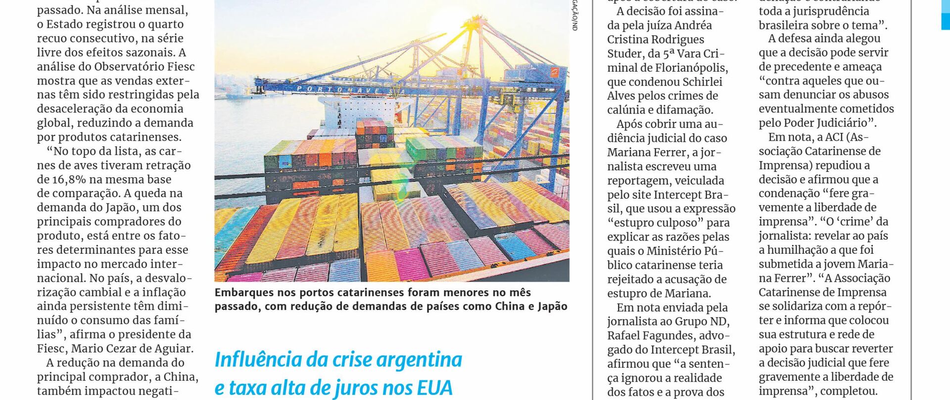 Desaceleração mundial reduz exportações em SC
