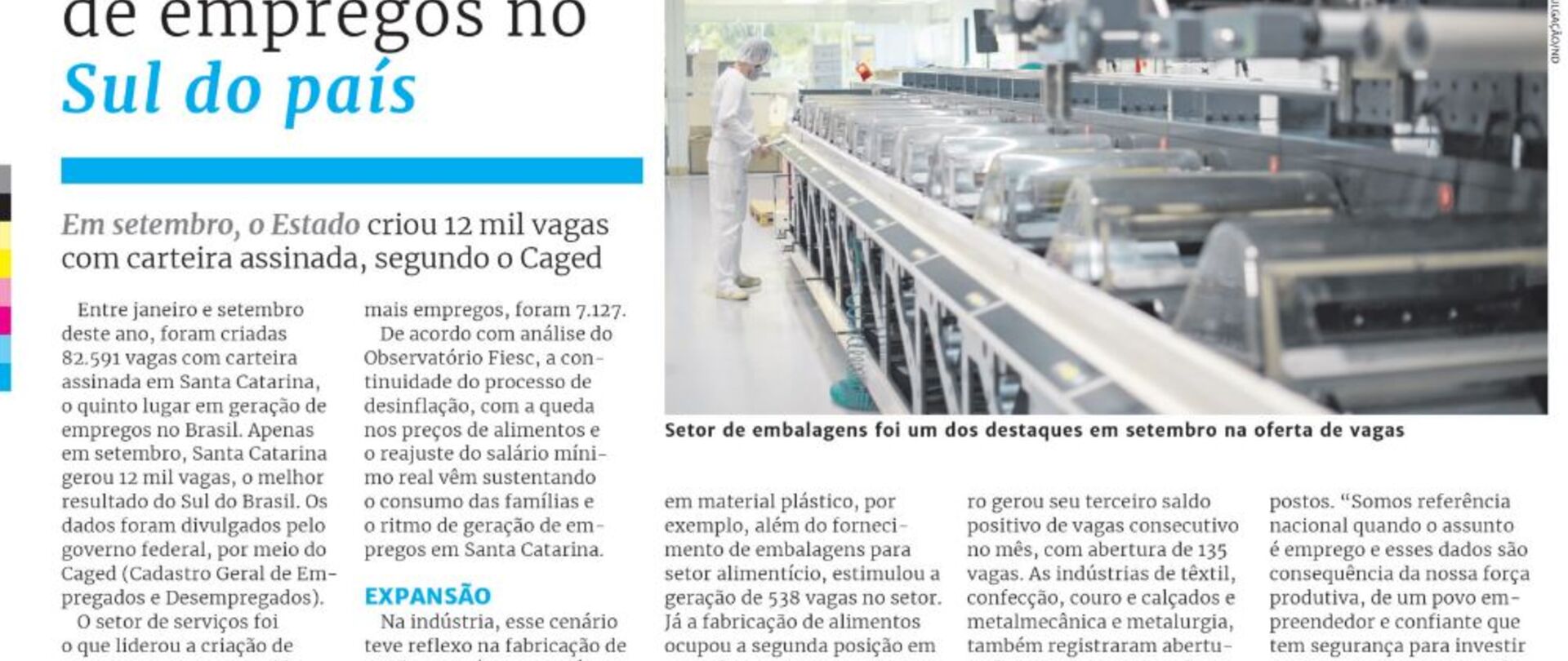 Sc lidera geração de empregos no Sul do país