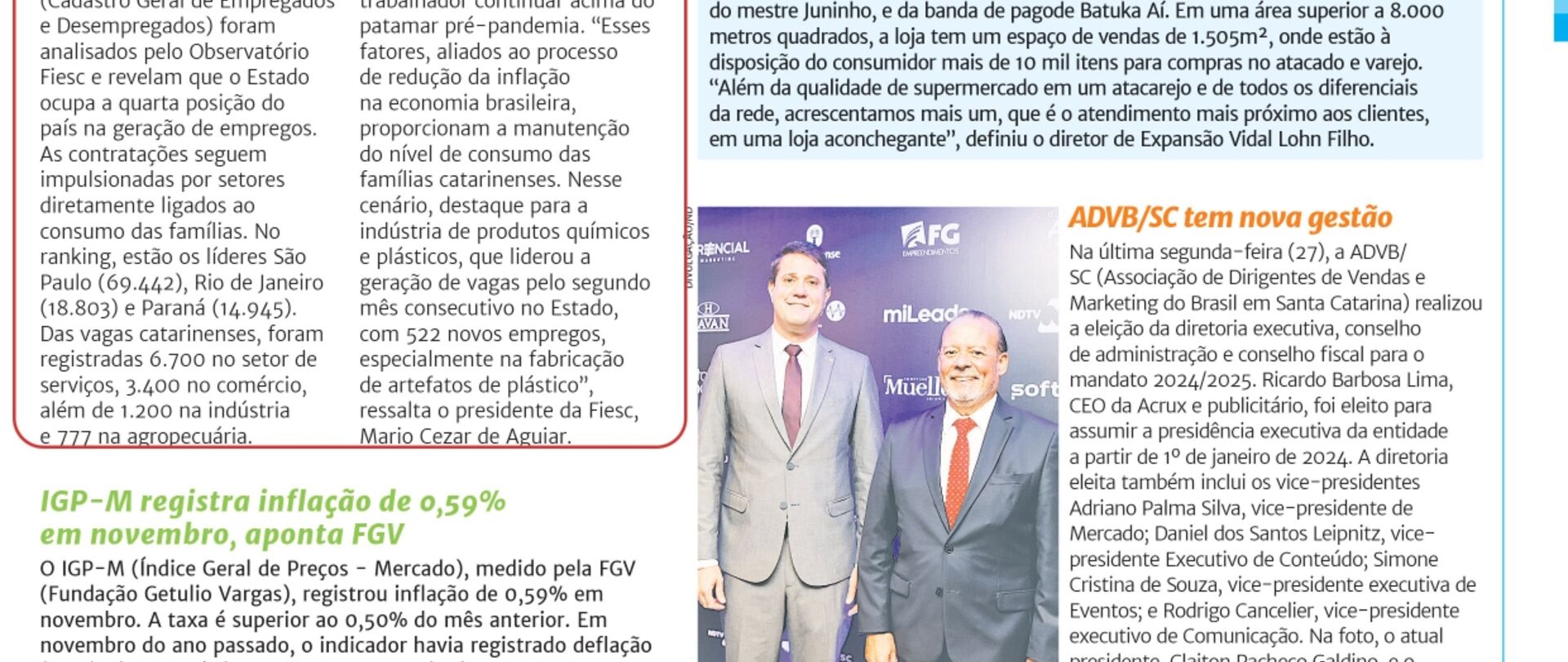 SC tem o quarto maior saldo de empregos em outubro