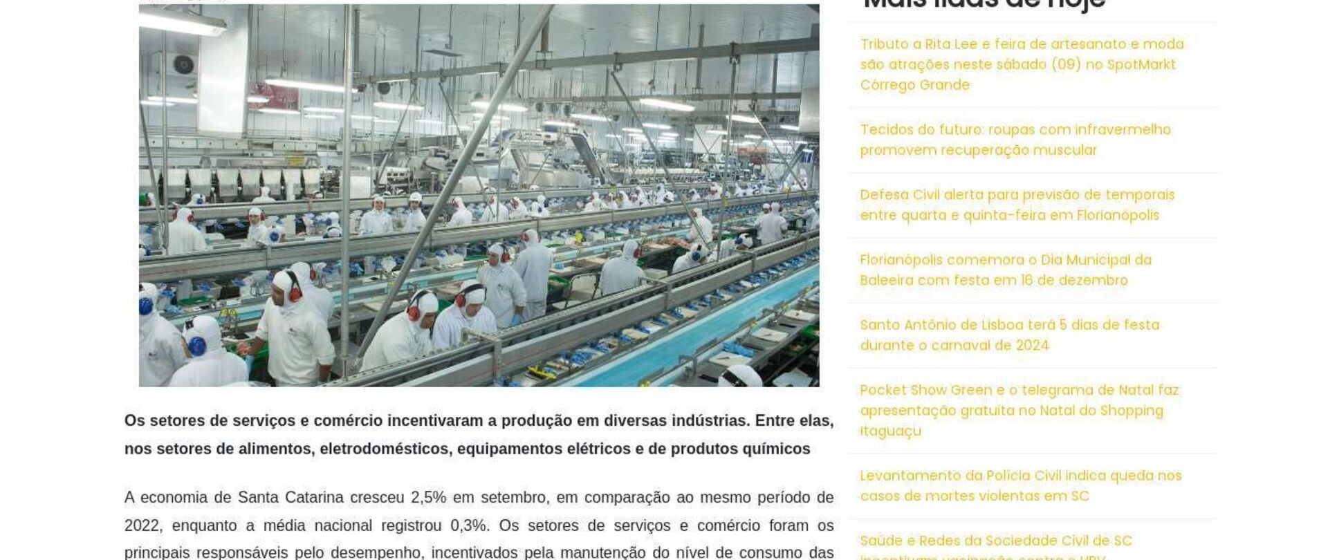 Economia de Santa Catarina cresce 2,5% em setembro