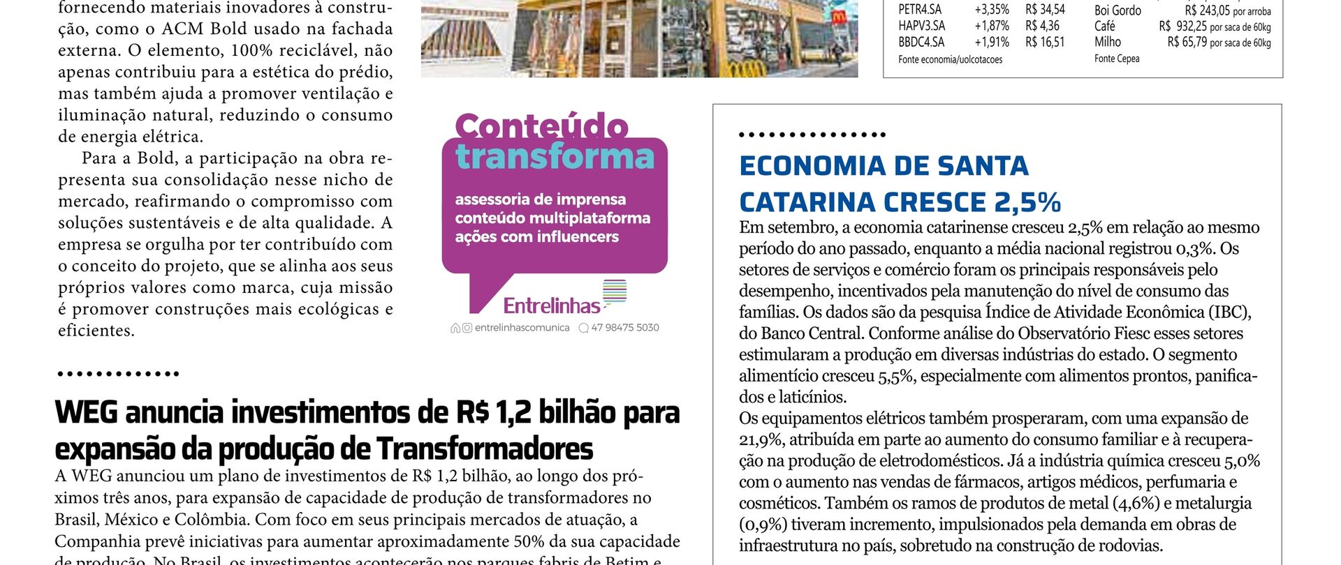 Economia de Santa Catarina cresce 2,5% 