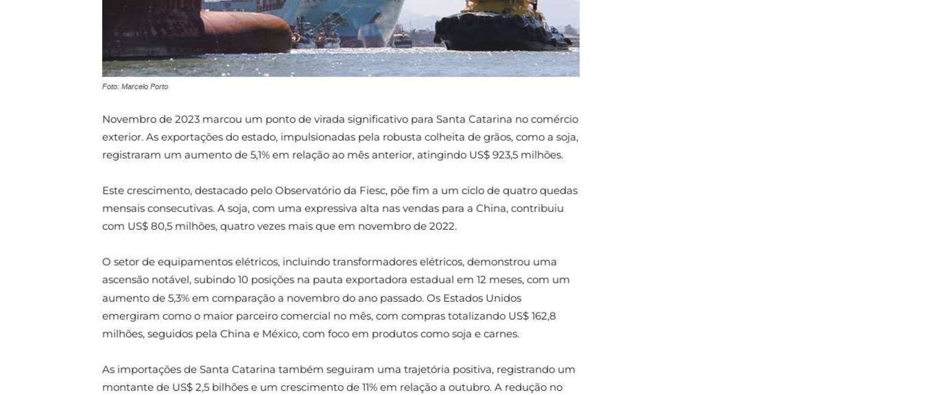 Santa Catarina registra crescimento nas exportações e transferências portuárias