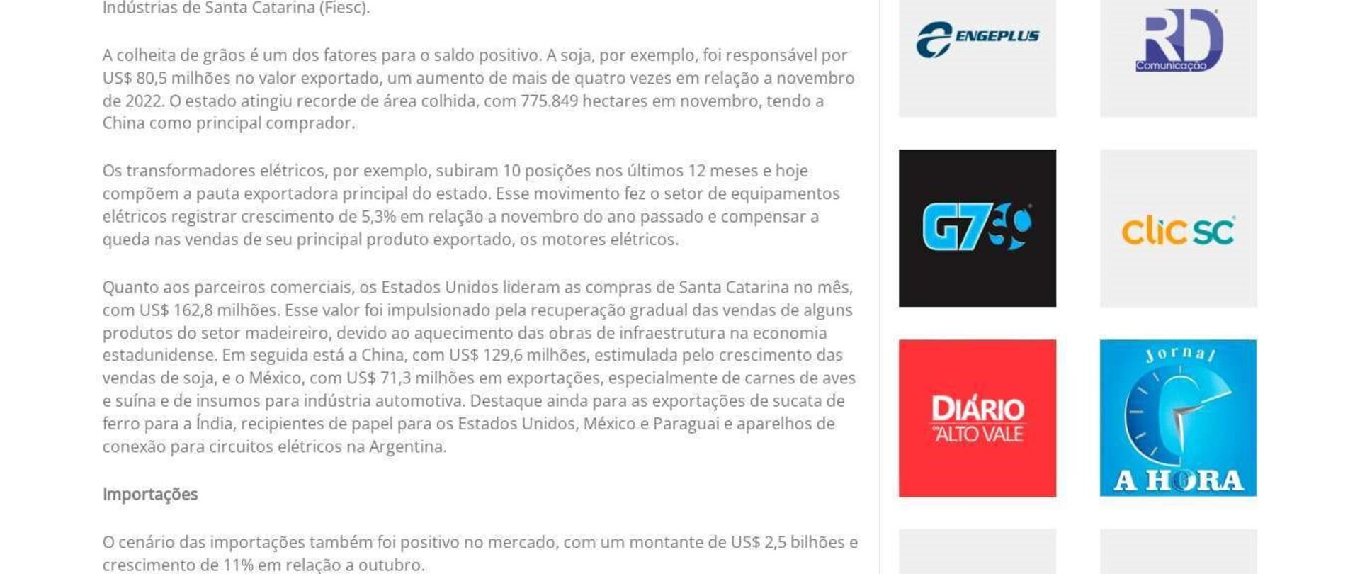 SC registra crescimento de exportações e de movimentações nos portos 