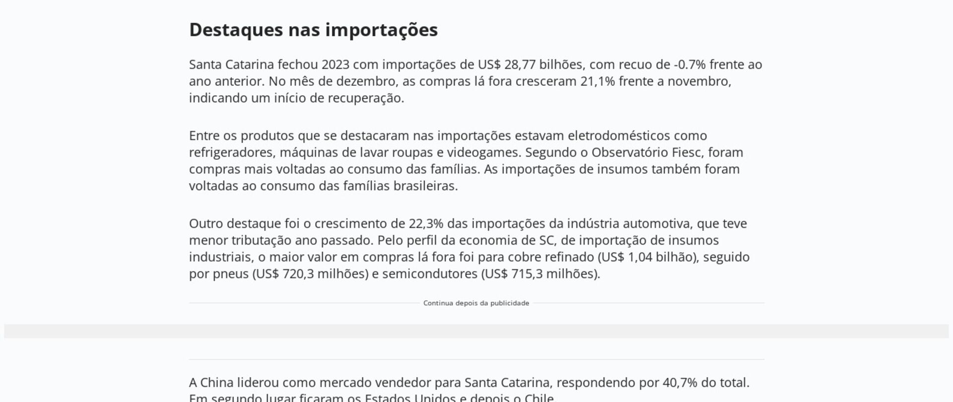 EUA e China empatam como maiores compradores de SC em 2023