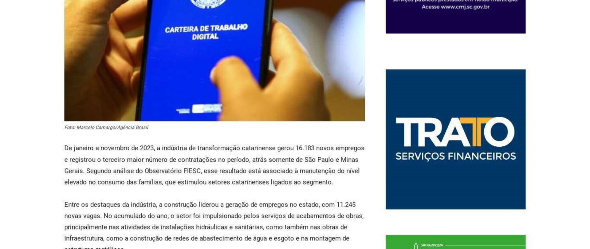 Indústria de transformação de SC é a 3ª que mais emprega no país