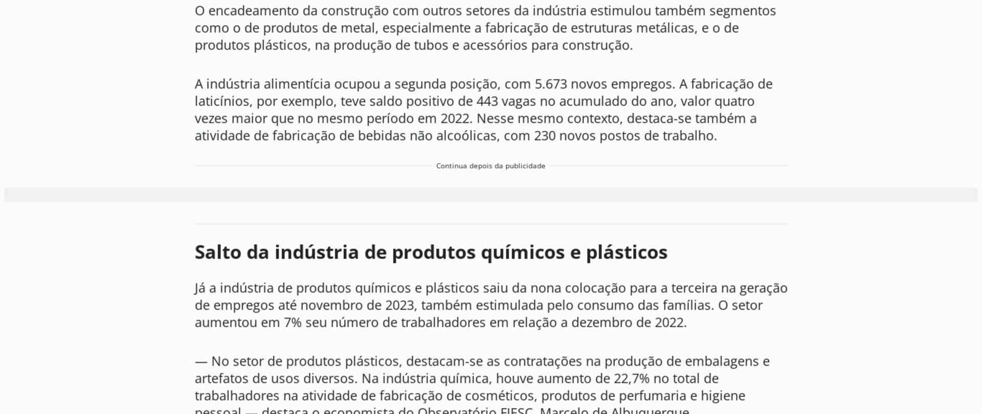 Indústria de transformação de SC é a 3ª que mais emprega no país