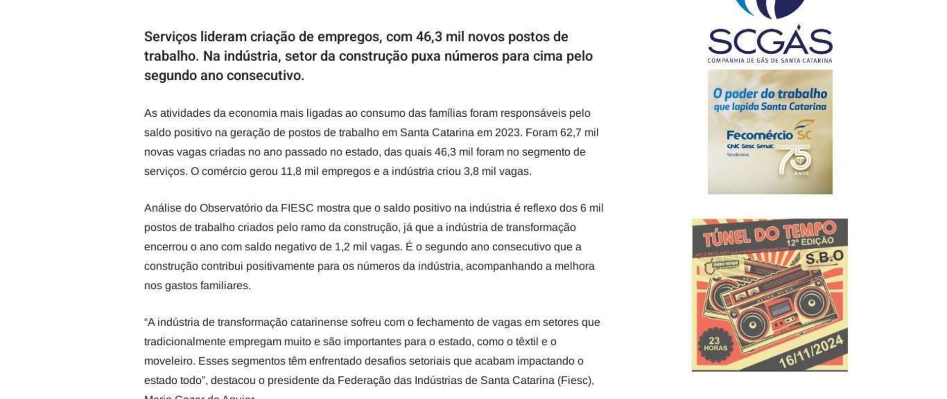 Santa Catarina gera 62,7 mil novas vagas de trabalho em 2023