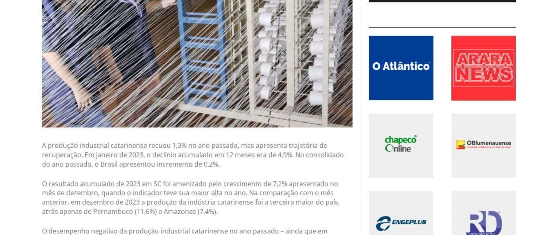 Produção industrial de SC cai 1,3% em 2023, mas encerra ano demonstrando recuperação 