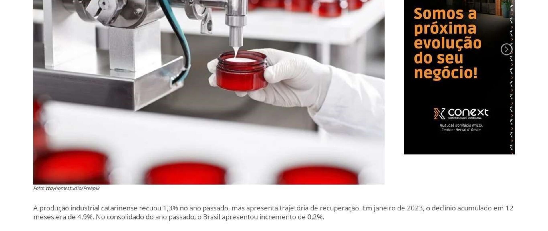 Produção industrial de Santa Catarina cai 1,3% em 2023