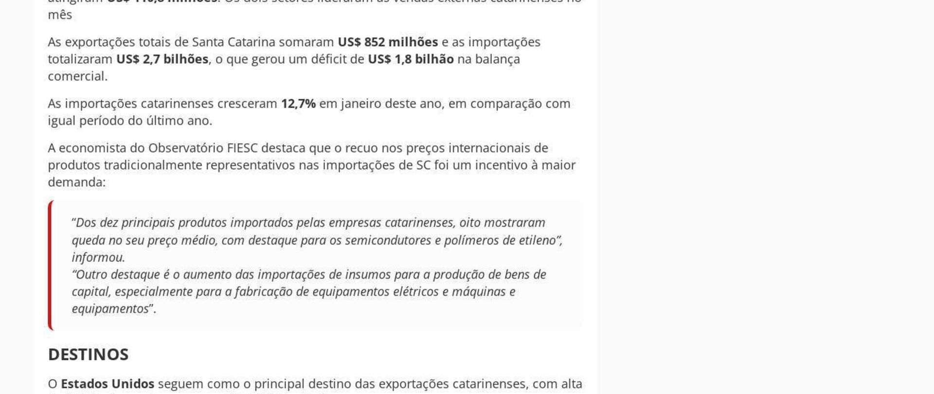 Exportações de SC crescem 30% em janeiro