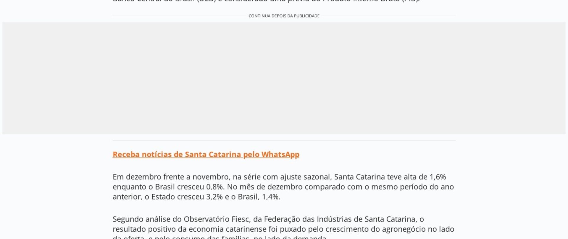 Prévia do PIB de SC mostra crescimento de 2,6% em 2023 impulsionado pelos serviços