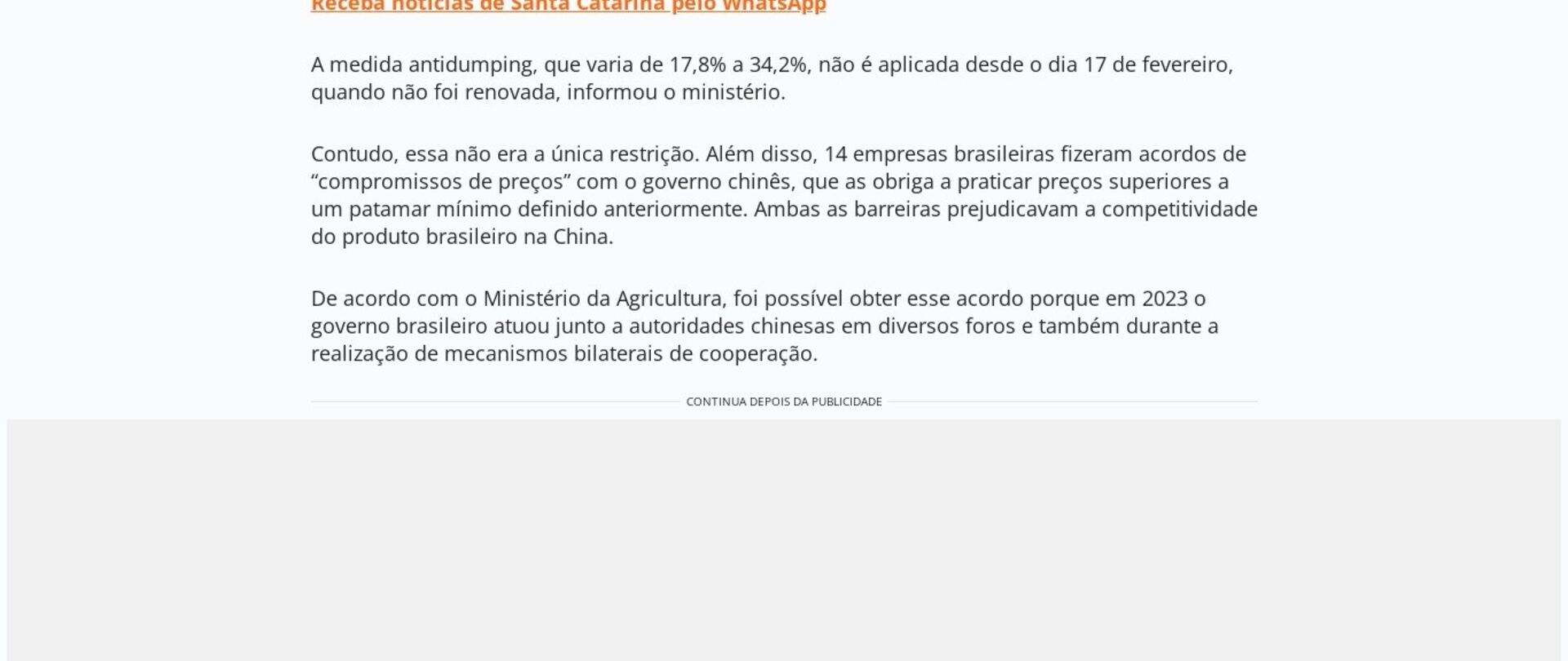 Decisão da China de suspender taxas à carne de frango do Brasil favorece exportações de SC