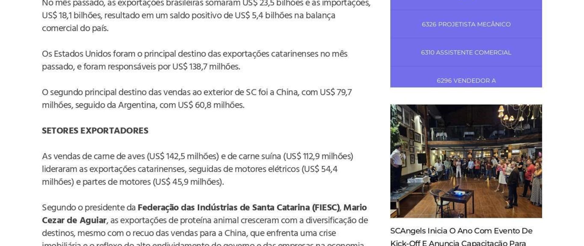 Exportações de SC sobem 3% e somam US$ 848,8 mi em fevereiro