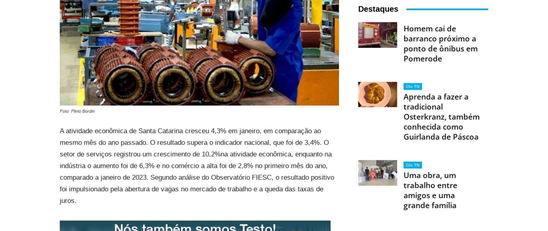 Economia de Santa Catarina cresce puxada pelos empregos e queda de juros