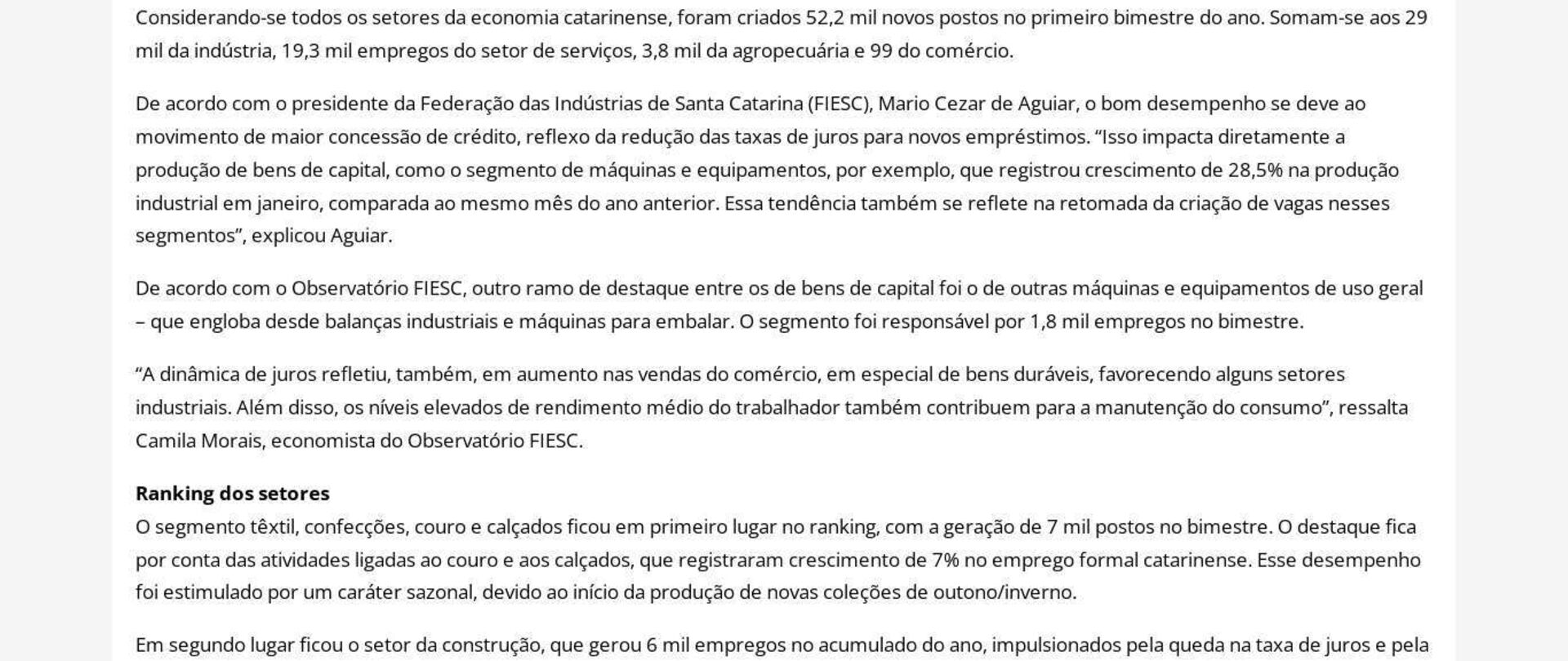 Indústria lidera geração de empregos em SC, com 29 mil vagas no ano