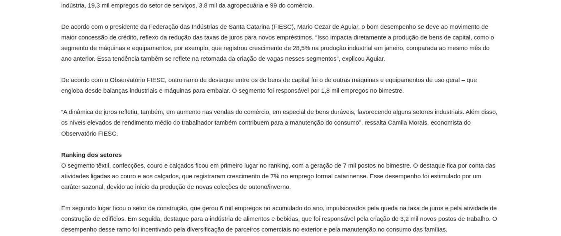 Santa Catarina gerou 52,2 mil novos postos de trabalho no primeiro bimestre