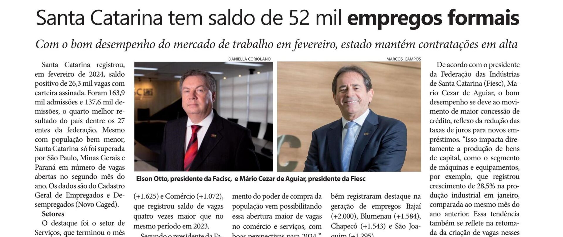 Santa Catarina tem saldo de 52 mil empregos formais