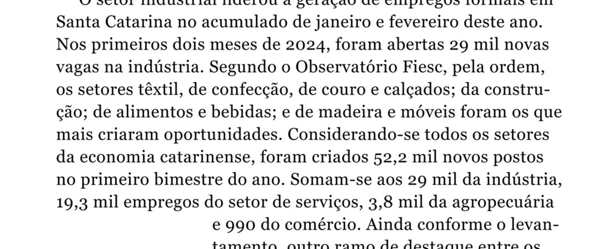 Indústria catarinense lidera geração de empregos