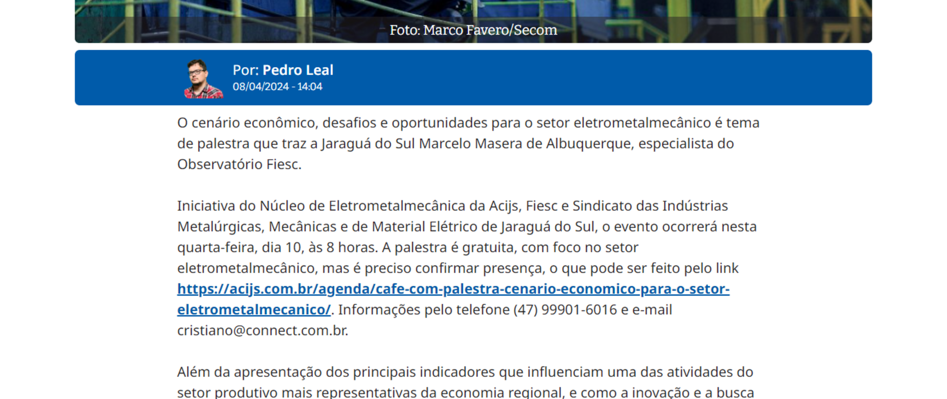 Na Acijs, economista apresenta panorama a empresários do setor eletrometalmecânico