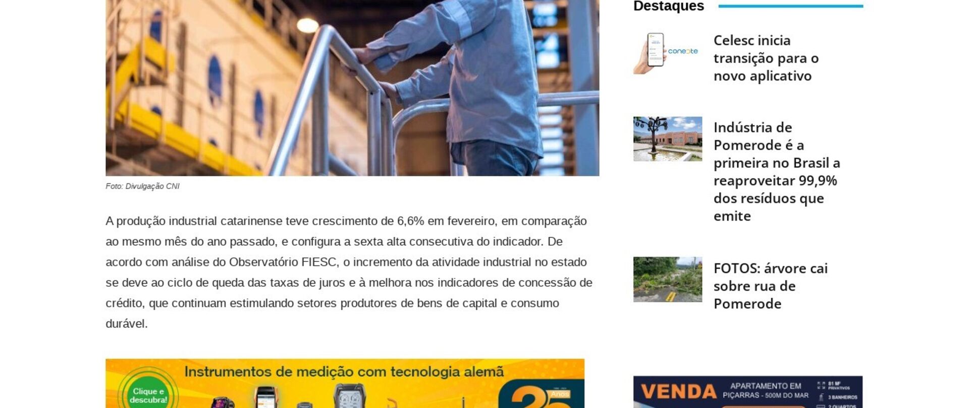 Produção industrial catarinense cresce 6,6% em fevereiro