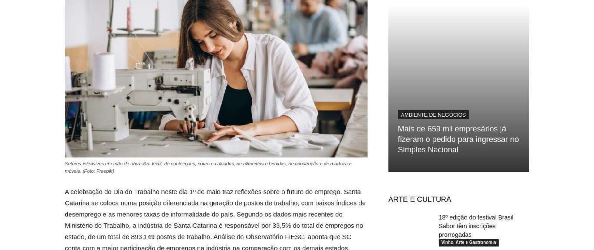 SC lidera ranking nacional de participação da indústria no mercado de trabalho